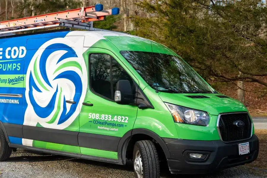 Cape Heating AC & Electric Van outside on Cape Cod, MA.