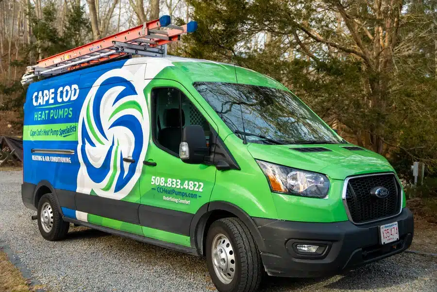 Cape Heating AC & Electric Van outside on Cape Cod, MA.