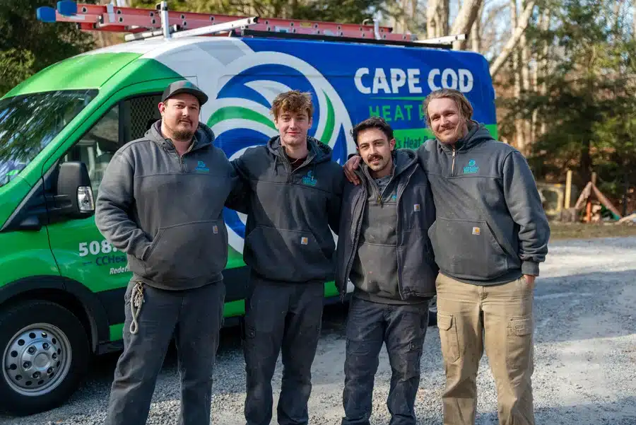 Cape Heating AC & Electric technicians in front of van on Cape Cod, MA.
