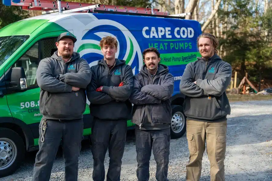 Cape Heating AC & Electric technicians in front of van on Cape Cod, MA.