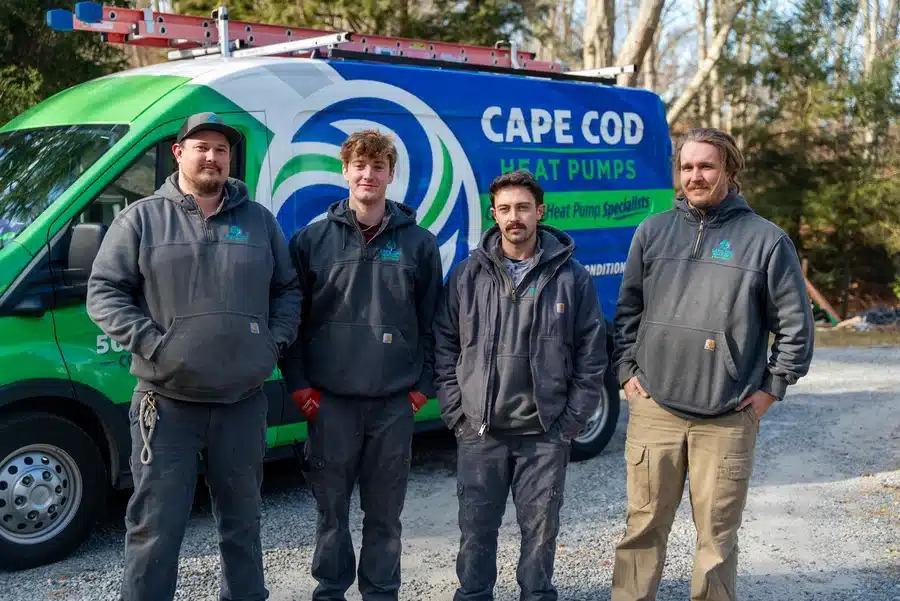 Cape Heating AC & Electric technicians in front of van on Cape Cod, MA.